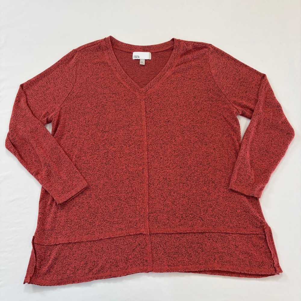 Nordstrom Rack Womens Red Marled V-Neck Center Seam High-Low Top Size L